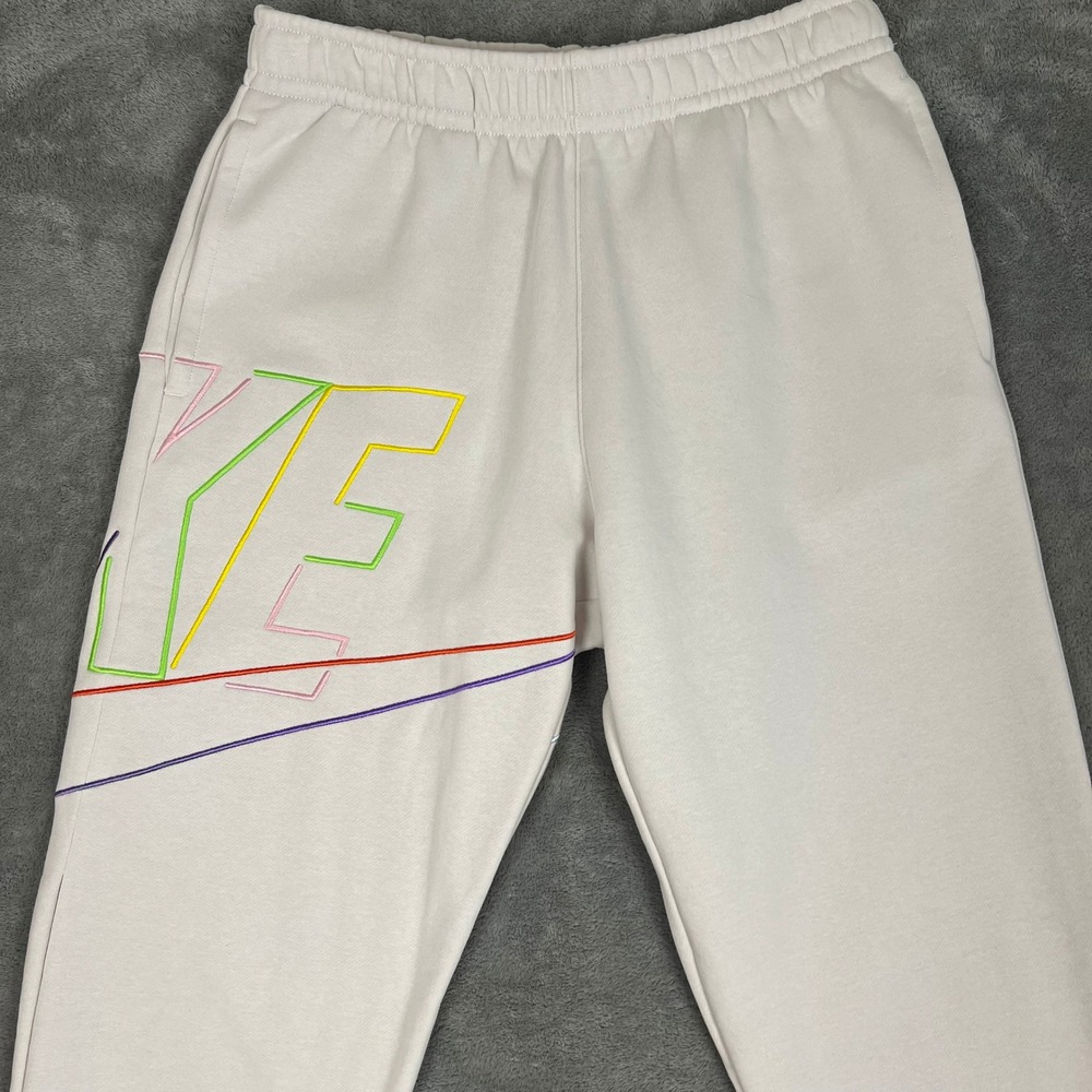 Nike Sweat Pants Mens S White Standard Fit Tapered Leg Rainbow Logo New - Picture 2 of 10